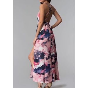 Pink and Navy Floral Maxi Dress
